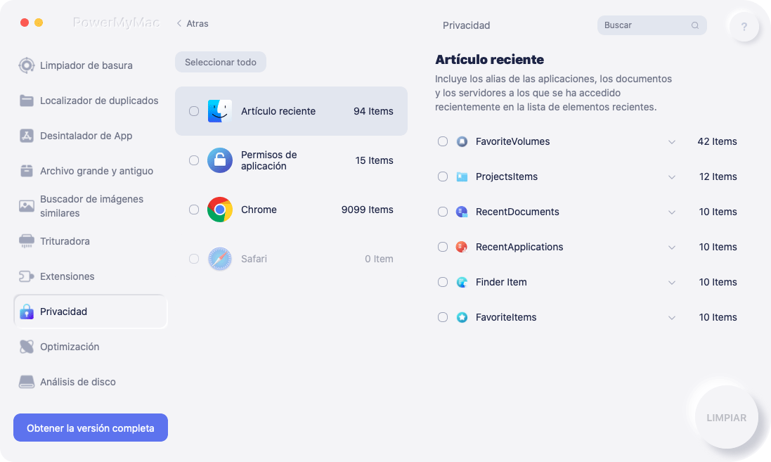Limpiar el historial del navegador