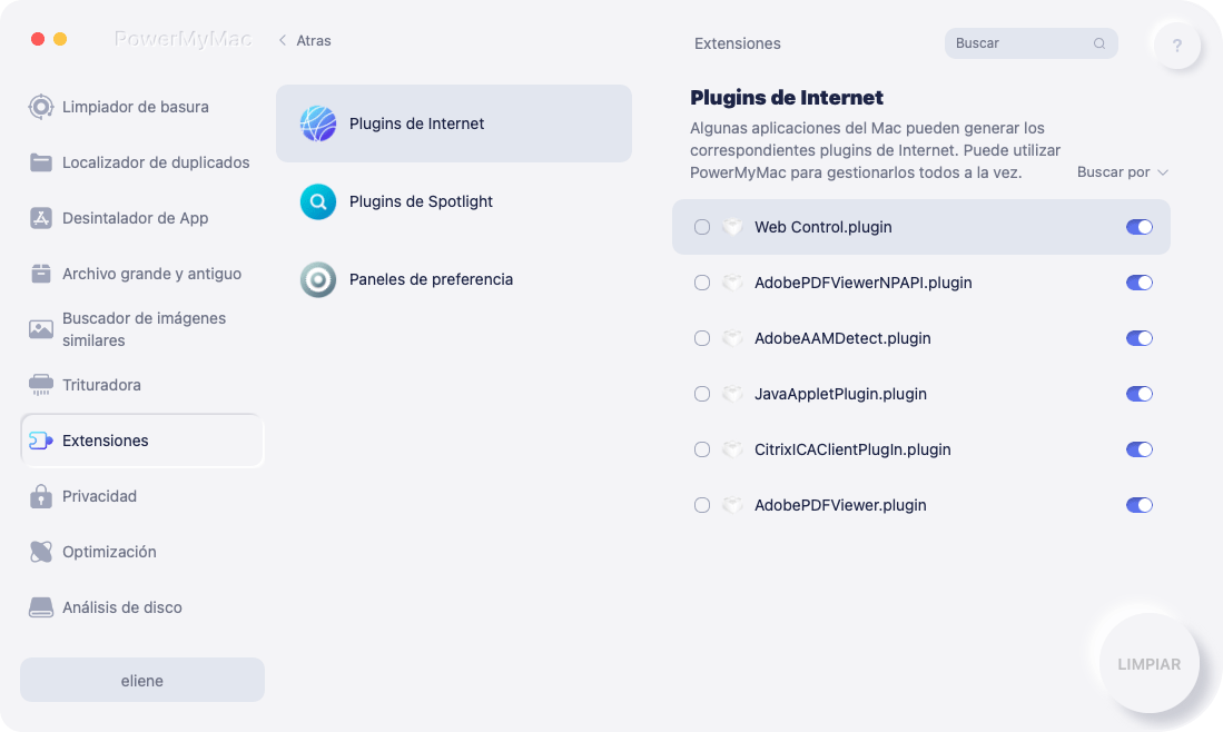 Eliminar los complementos de Safari usando iMyMac PowerMyMac
