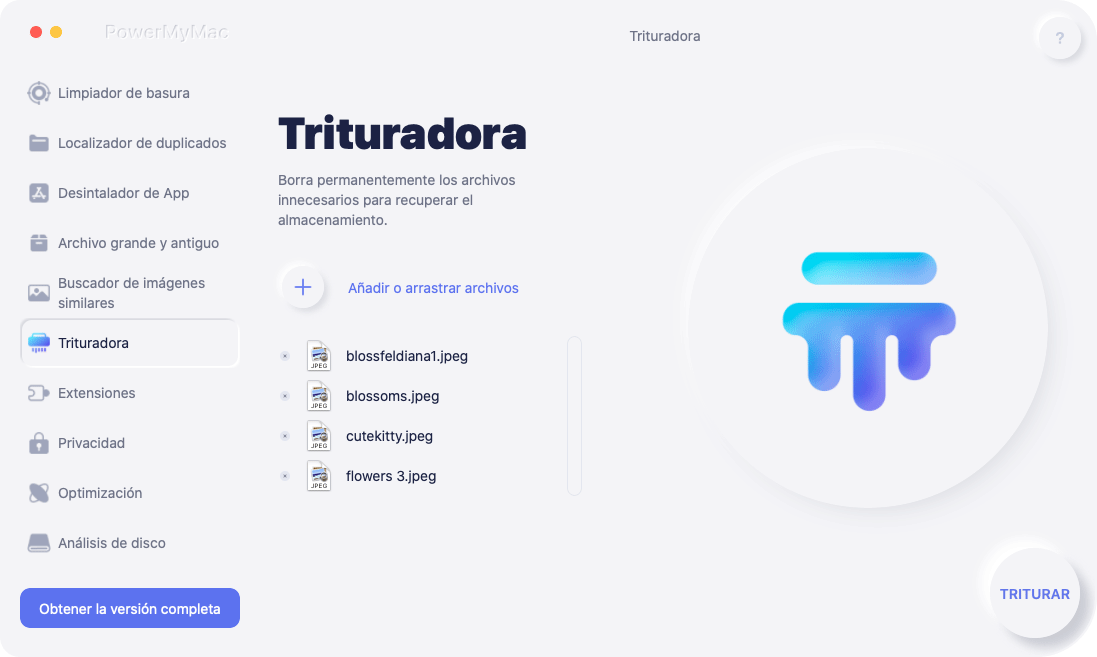 Triturar archivos privados de forma permanente