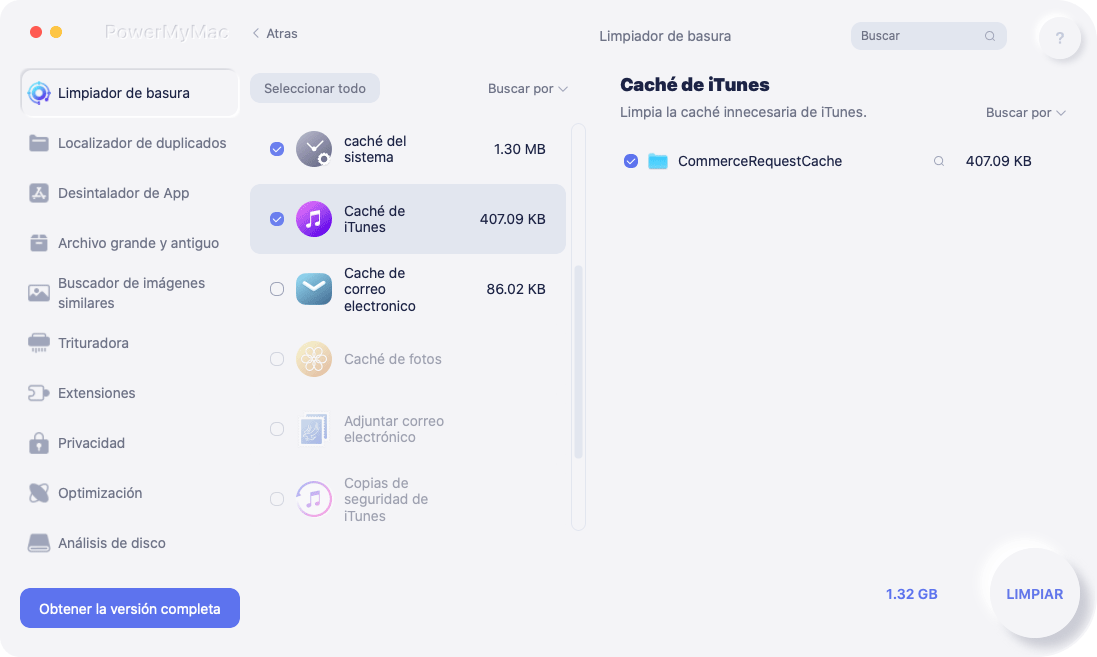 Seleccione basura de iTunes para limpiar