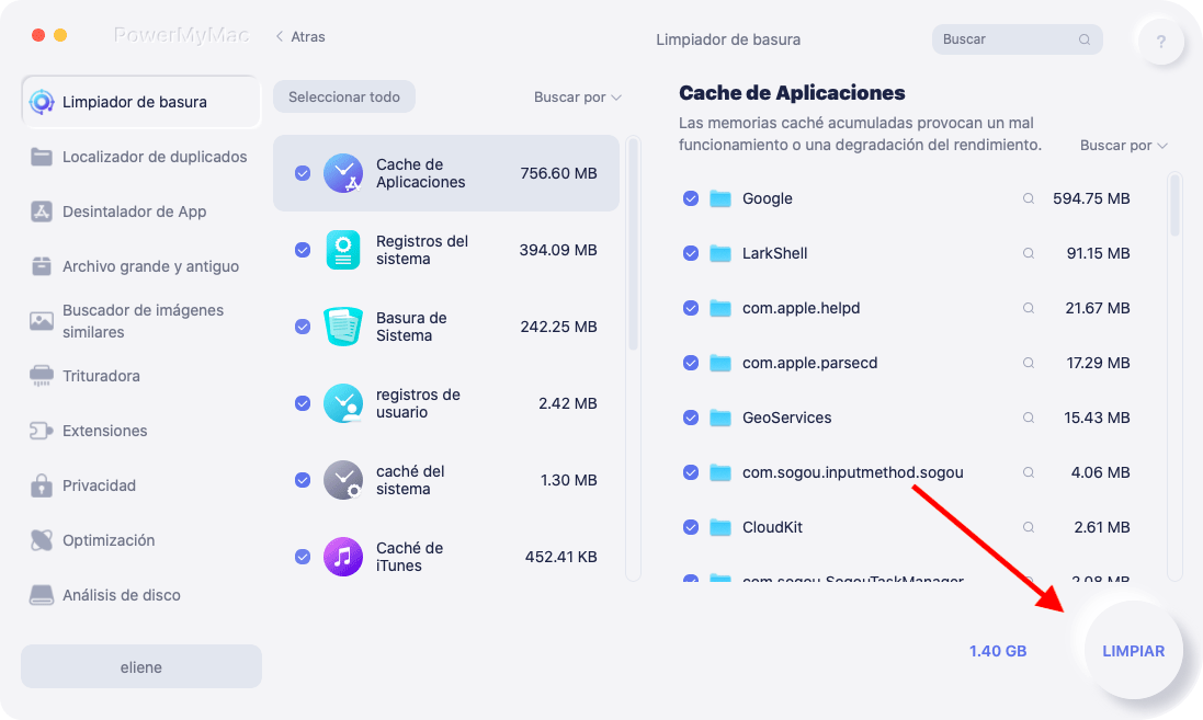 Limpiar los archivos seleccionados