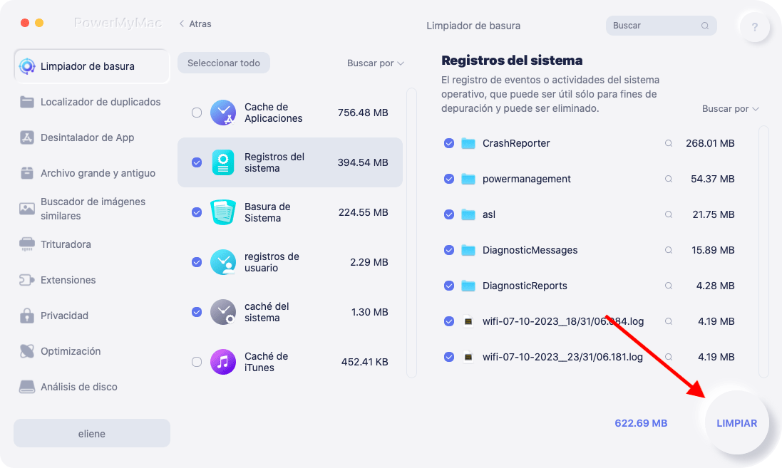 Revisar y elegir elementos para eliminar