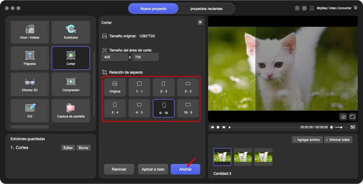 Recortar video para convertir WMV a MKV en iMyMac Video Converter