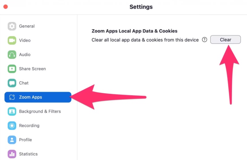Borrar caché y cookies de Zoom en Mac