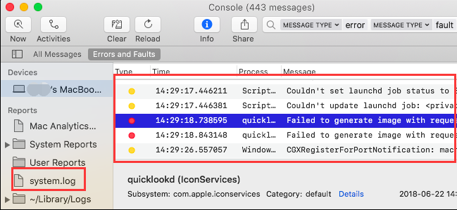 Utilizar la consola para localizar los archivos de registro del sistema