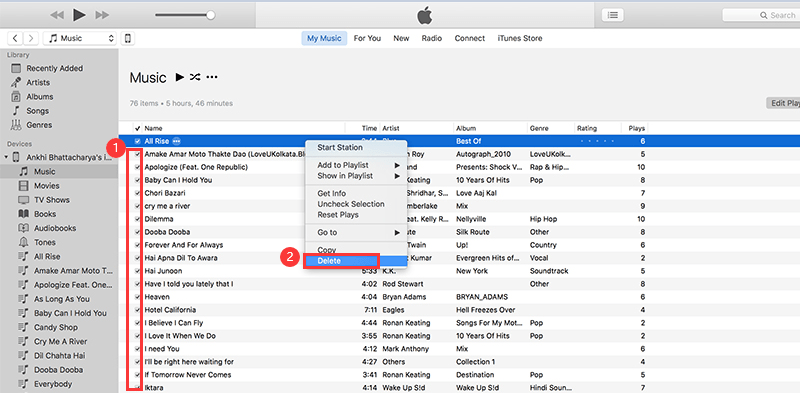 Eliminar música de iTunes