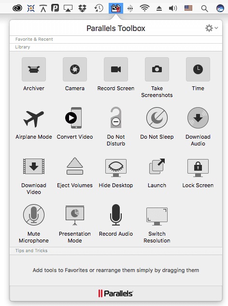 Interfaz de Parallels Toolbox para Mac