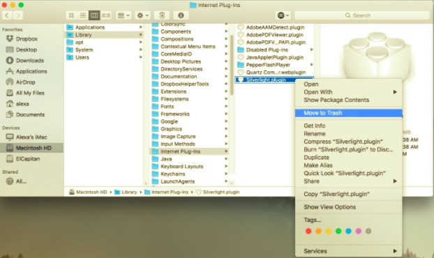 Eliminación manual de Silverlight y sus archivos relacionados de Mac