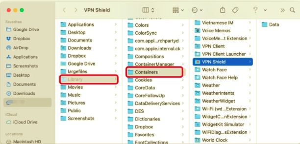 Desinstale manualmente VPN Shield en Mac con archivos relacionados