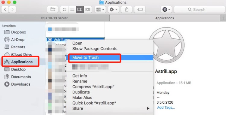 Cómo desinstalar manualmente Astrill en Mac