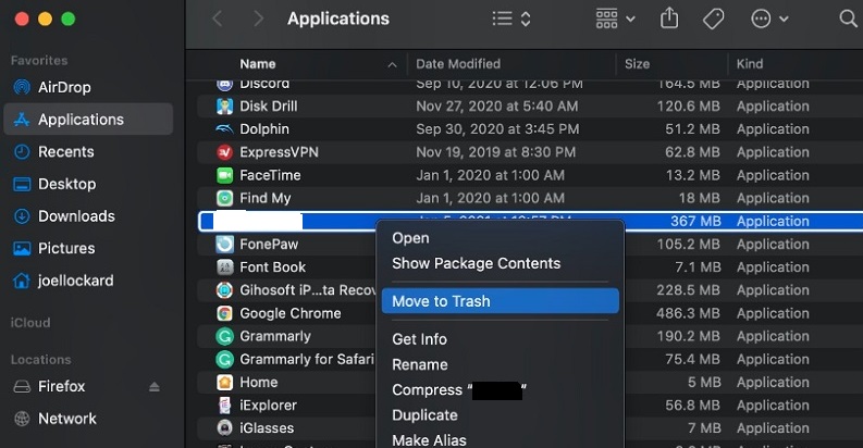 Mover la aplicación Crowdstrike Falcon Sensor a la Papelera