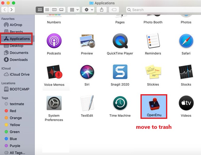 Desinstalar manualmente OpenEmu en Mac