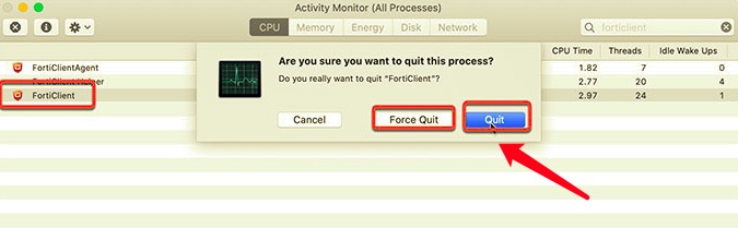 Salga de FortiClient en Mac