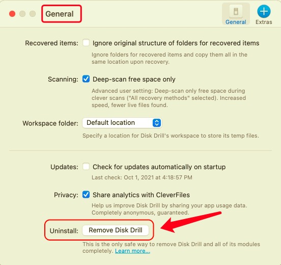 Eliminar Disk Drill en Mac desde Configuración