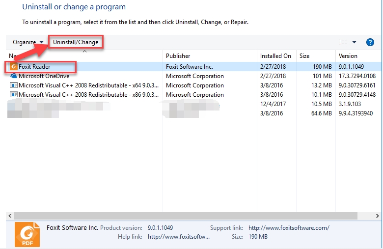 Eliminar manualmente Foxit Reader de una PC con Windows