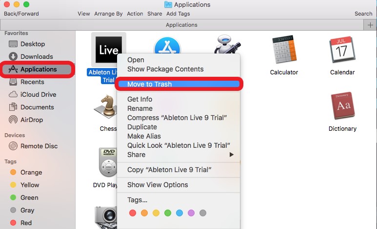 Desinstalar manualmente Ableton en Mac