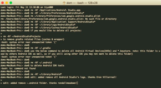 Desinstalar Android Studio en Mac a través de Terminal