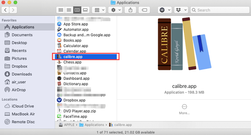 Desinstalar manualmente Calibre en Mac
