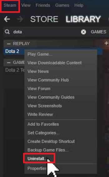 Desinstalar Dota 2 en Mac desde Steam