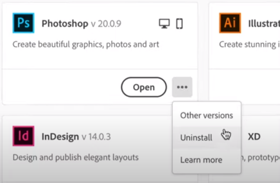 Desinstalar Photoshop de Adobe Creative Cloud