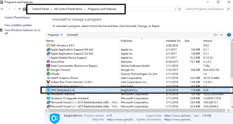 Desinstalar manualmente VPN Unlimited en Windows