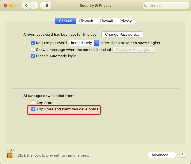 Cambiar las preferencias de seguridad para la descarga de aplicaciones en Mac