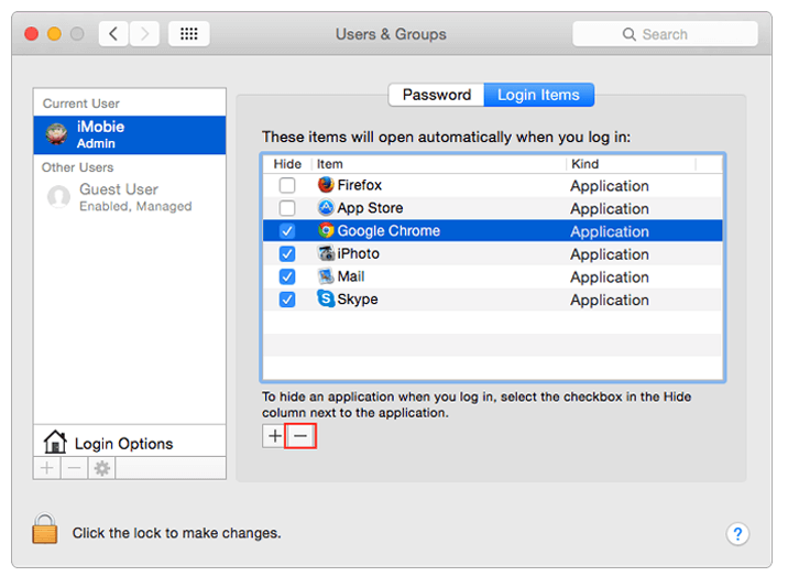 Cambiar los programas de inicio de los usuarios de Mac