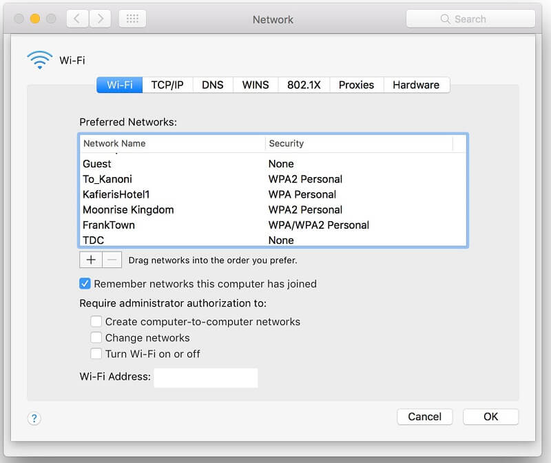 Olvídate de una red wifi en Mac