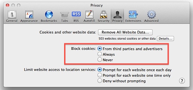 Desbloquear cookies en Safari