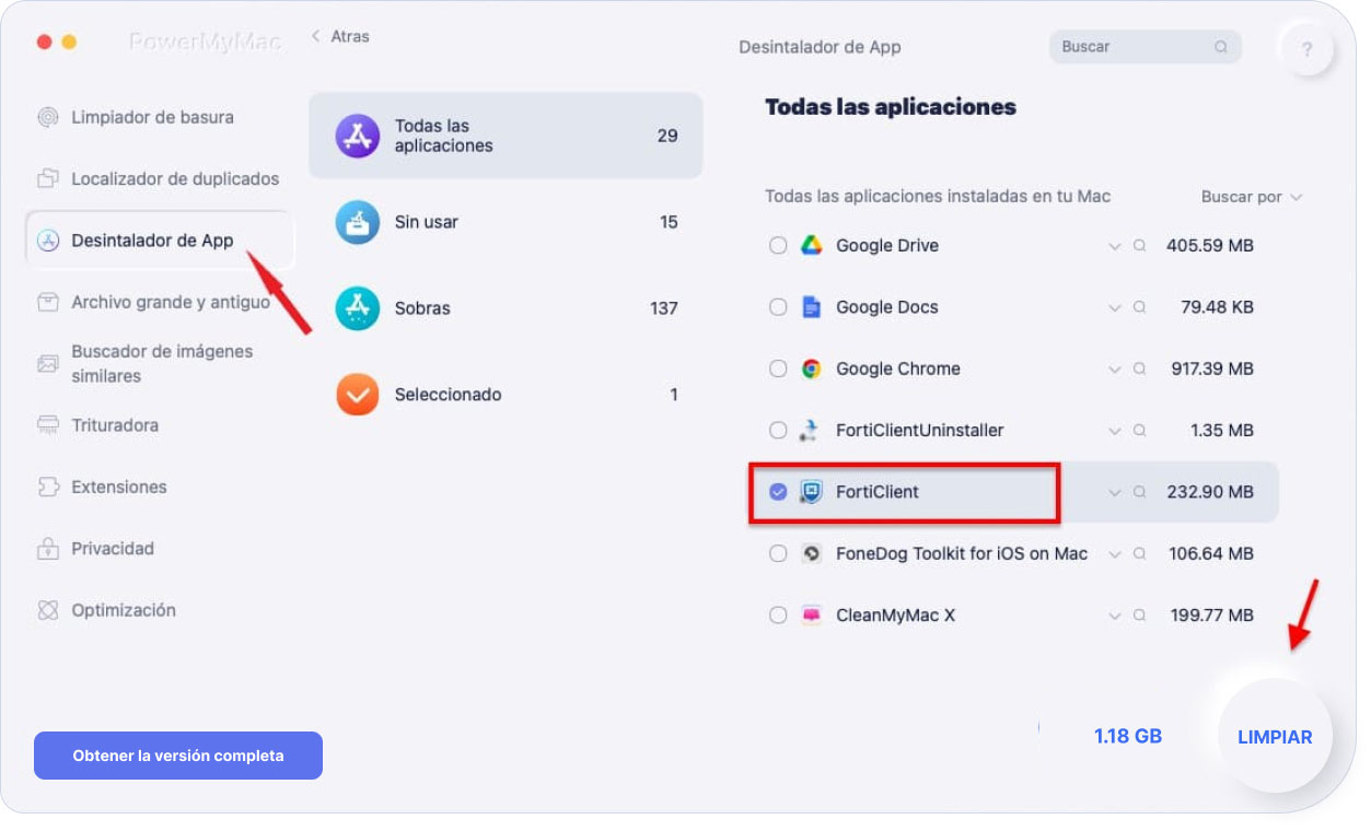 Desinstale FortiClient en Mac con PowerMyMac