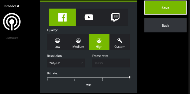Transmisión en vivo de Nvidia ShadowPlay