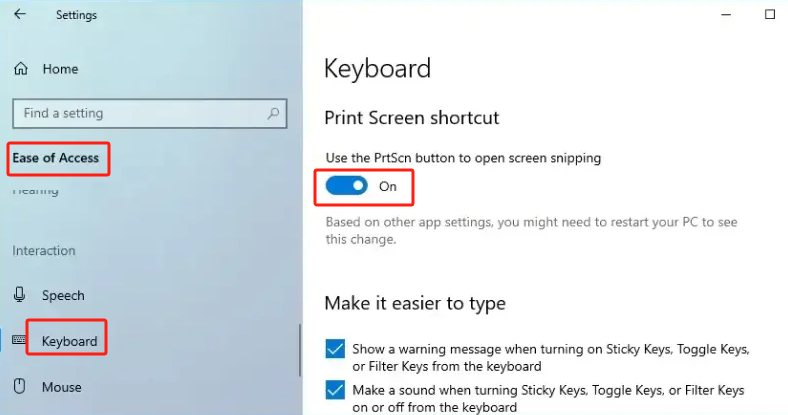 Habilitar el acceso directo a Imprimir pantalla