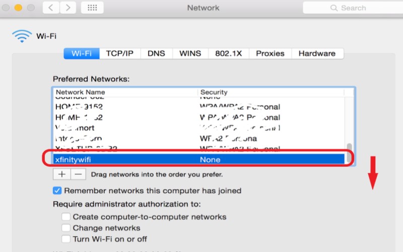 Modificar la prioridad de las redes para deshabilitar Xfinity WiFi en Mac