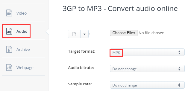 Convierta 3GP a MP3 con Aconvert