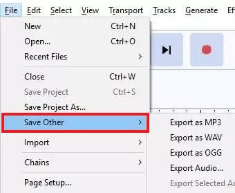 Convierta AUP a WAV usando Audacity