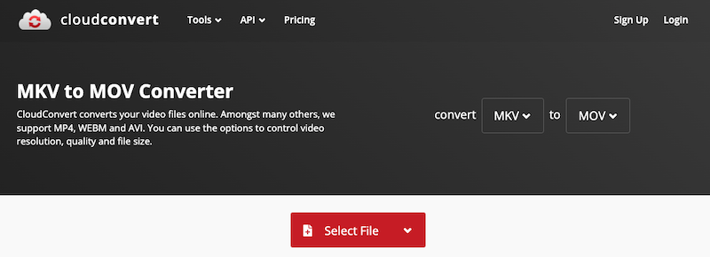 Convierta MKV a MOV en línea con CloudConvert