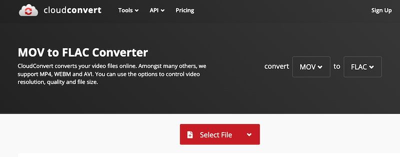 Pasos para convertir MOV a FLAC usando CloudConvert