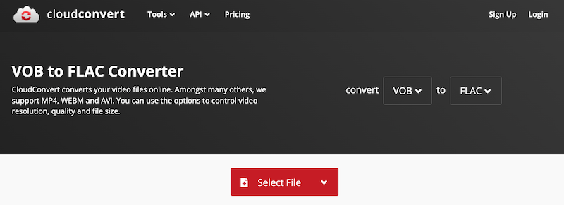 Convierta VOB a FLAC en línea a través de CloudConvert.com