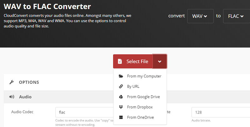 Convertir WAV a FLAC CloudConvert