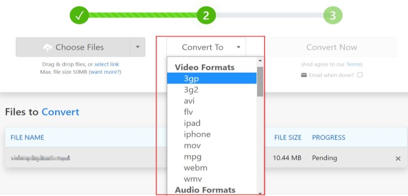 Convierte MPEG a MOV a través de Zamzar