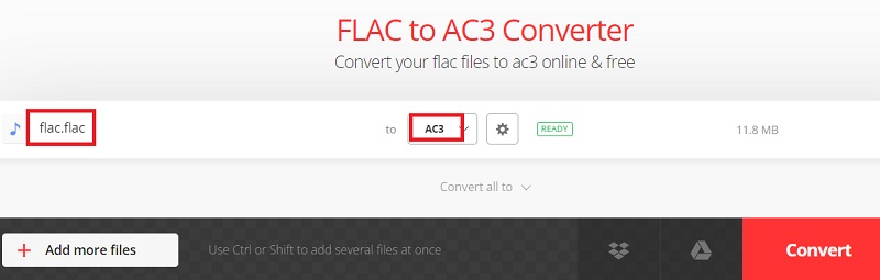 Convierta FLAC a AC3 con Convertio