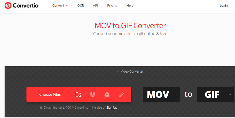 Conversión de MOV a GIF usando Convertio