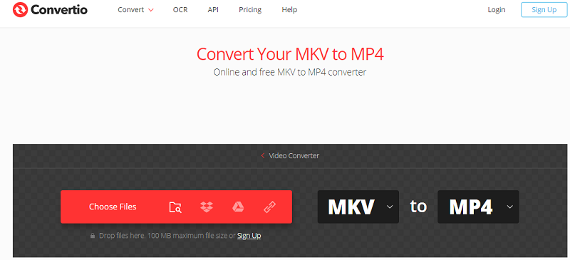 Convierta MKV a MP4 en Mac a través de Convertio