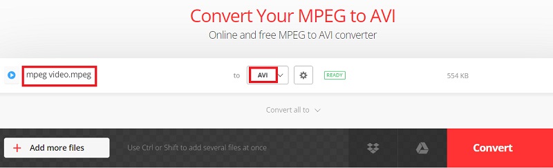 Convierta MPEG en AVI en línea