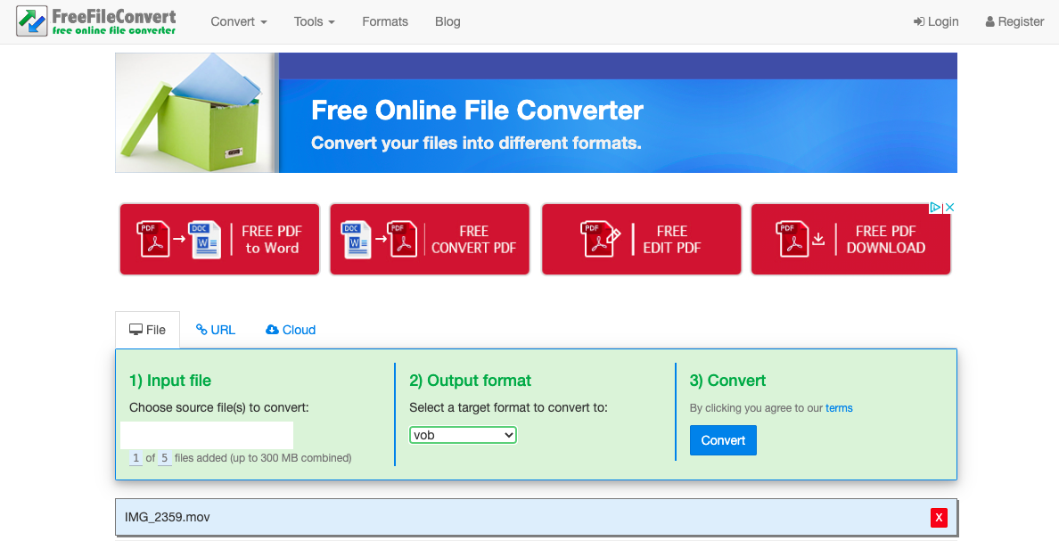 Convierta MOV a VOB con FreeFileConvert.com