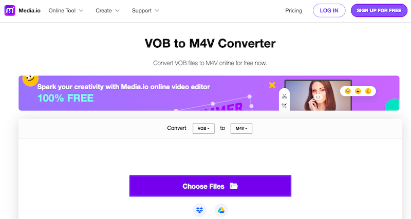 Media.io: Convertidor de VOB a M4V en línea