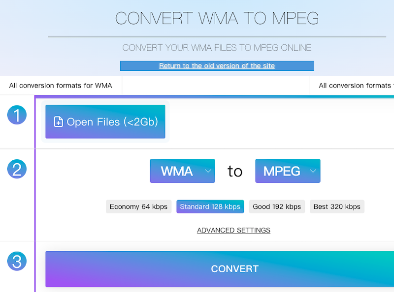 Convierta WMA a MPEG usando Online-Audio-Convert.com