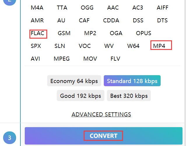 Convertidor en línea para convertir FLAC a MP4