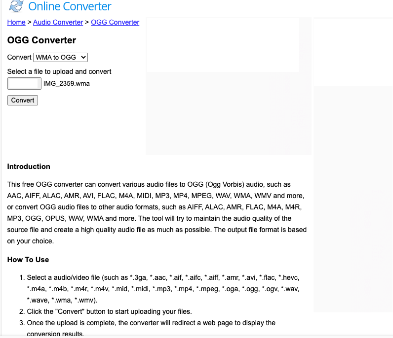 Convierta WMA a OGG con Onlineconverter.com