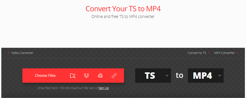 Convierta TS a MP4 con Convertio